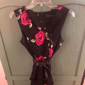 Black dress with roses.